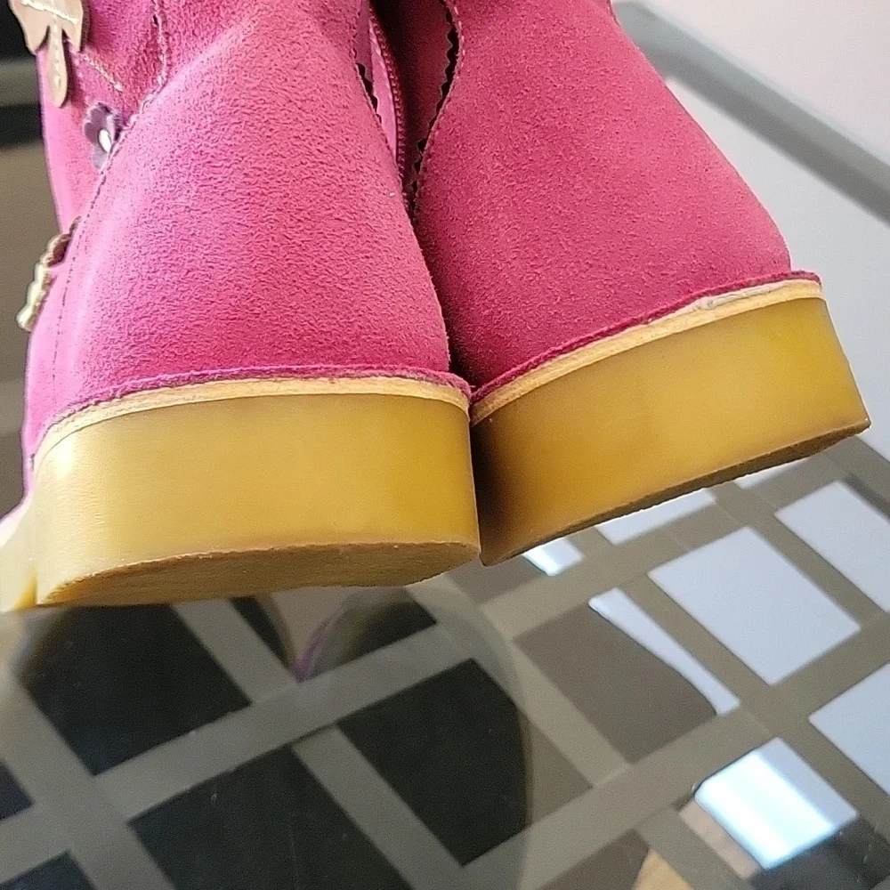 Girls Winter L'Amour Fiore Tall Faux Suede Boot Applique Flowers Hot Pink Zipper